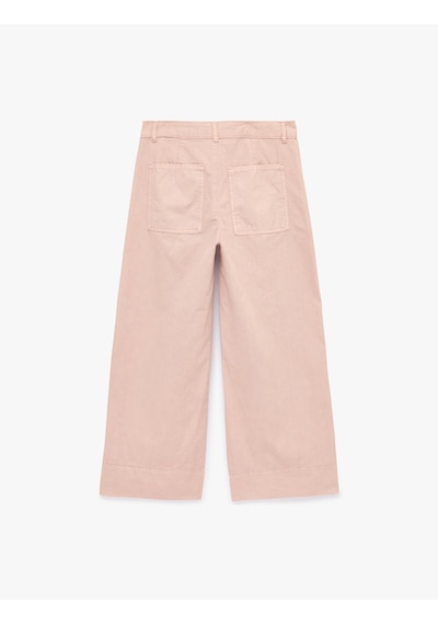 Koton Pamuklu Düğmeli Normal Bel Cep Detaylı Bol Paça Pantolon - Culotte Jeans Pembe 7wal40022mw Gül