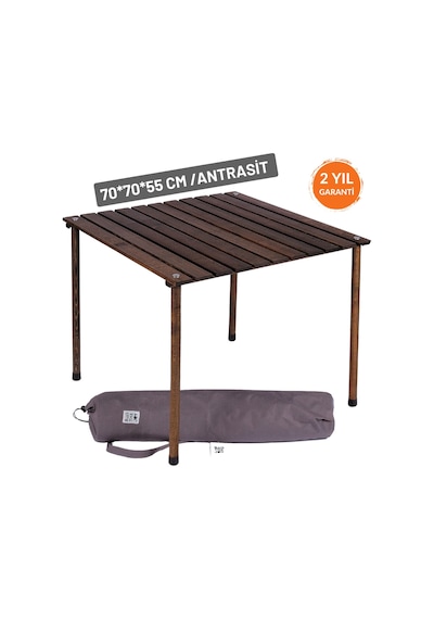 Bag The Joy 70 x 70 x 55 CM Ahşap Katlanır Kamp Masası - Antrasit Gri