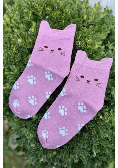 Lousocks Unisex Kedi Kulaklı Pati Desenli Pembe Soket Çorap