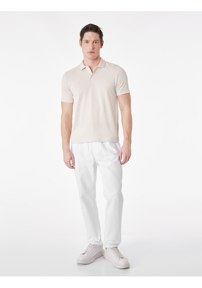 Koton Regular Fit Kısa Kollu Düğmeli Polo Yaka Tişört Bej Çizgili 6sam10072mk Ekru