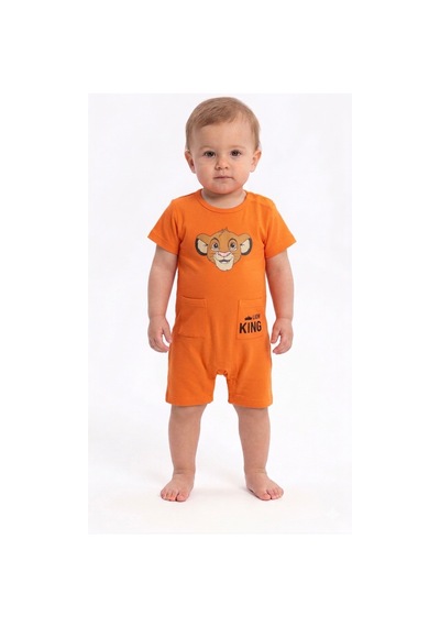 Erkek Bebek Aslan Baskılı Tulum Yazlık Kısa Kol Pamuklu Şort Tulum 3-6-9-12 Ay Turuncu