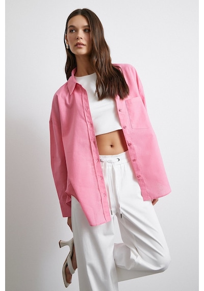 Never More Lendy Keten Gömlek Pembe Pembe