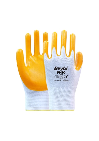 Beybi Nitril Pmk Pn10 9 Beden 12li Paket Polyester Örme Nitril Eldiven 4141a Nitril 1-2 Kaplama