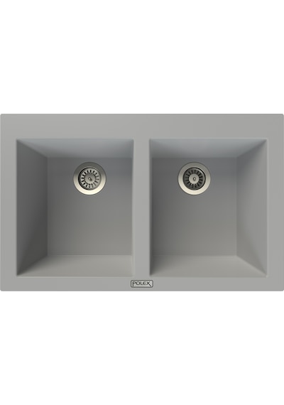 Polex Cristalüx Granit Evye P-2XLN Gri 2 Hazneli Tezgah Altı Ve Tezgah Üstü Mutfak Evyesi 80.5x51.5 CM