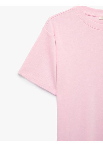Koton Pamuklu Kısa Kollu Bisiklet Yaka Oversize Basic Tişört Pembe 6sak50524ek Gül
