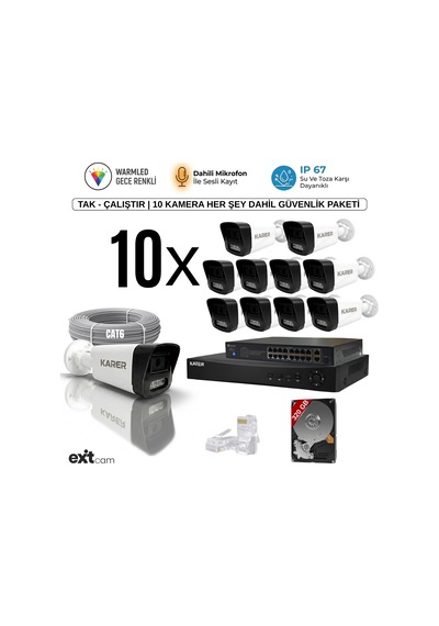 10'lu Ip-poeli-5mp-sesli -gece Renkli- Su Geçirmez- Full Hd-320gb-güvenlik Kamera Seti