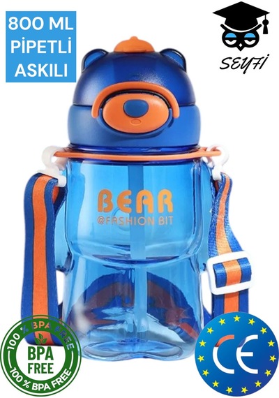 800 Ml Policarbon Ayıcık Desenli Matara Suluk Pipetli Bpa İçermez 2027 001