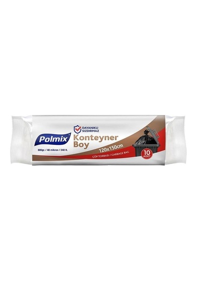 Polmix Endüstriyel Konteyner Boy  Çöp Torbası Siyah 10 x 10'lu 120 x 150 CM
