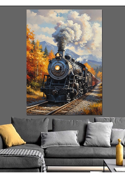 Ahşap Tablo Buharlı Tren Manzarası