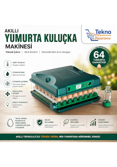 64 Yumurta Tam Otomatik Kuluçka Makinesi Dijital Isı Nem Kontrollü Otomatik Çevirme Sistemli