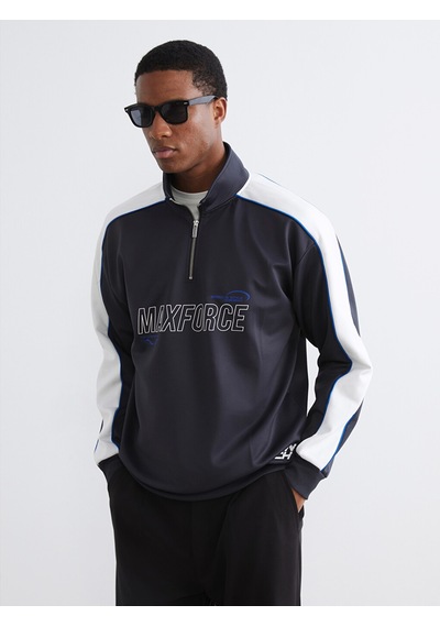 Lc Waikiki Lc Waıkıkı Antrasit Dik Yaka Baskılı Erkek Sweatshirt