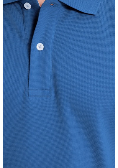 Tudors Erkek Slim Fit Dar Kesim %100 Pamuk Kısa Kollu Polo Yaka Mavi Tişört-50256
