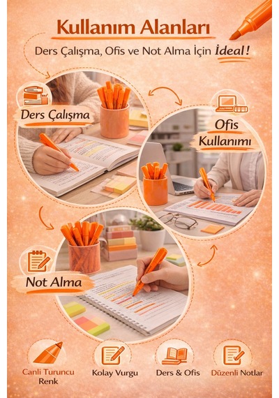 Fosforlu Kalem Seti 10'lu Turuncu Highlighter Turuncu