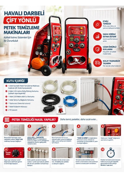 Gold-air Havalı Darbeli Komperesörlü Petek Temizleme Makinası Gold-air Çift Yönlü Tam Set