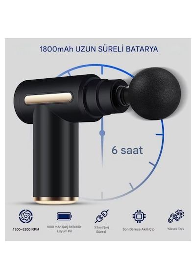 Yumax 6 Kademeli Masaj Tabancası Derin Doku Kas Gevşetici 4 Başlıklı Sessiz 1800 Mah Şarjlı Çok Renkli