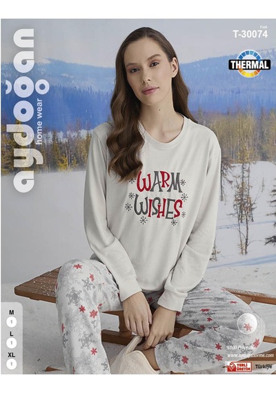 Aydoğan Kadın Bisiklet Yaka Termal Pijama Takımı 30074e- 1 Adet Ekru