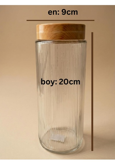 6'li Set Ahşap Desen Kapaklı Cam Saklama Kabı 1350 Ml - Açık Kahve