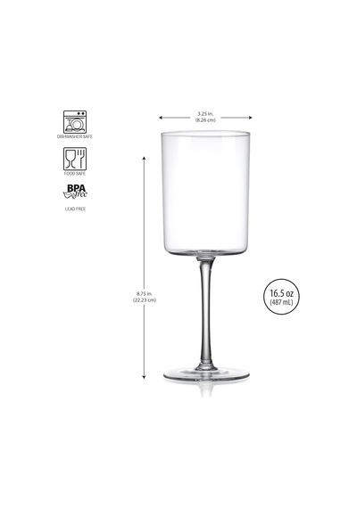 's Kare Şarap Kadehleri 4'lü Set, Kristal Saplı Modern Şarap Kadehleri 16 Oz, Uzun İnce Kenar, Kırmızı Ve Beyaz Diğer