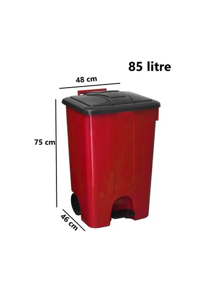Omnipazar Sy-4265 Kırmızı 85 Lt Köşeli Pedallı Tekerlekli Çöp Kovası Kırmızı