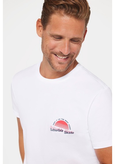 Tudors Erkek Slim Fit Dar Kesim %100 Pamuk Yumuşak Dokulu Baskılı Beyaz Bisiklet Yaka Tişört-30609 Beyaz