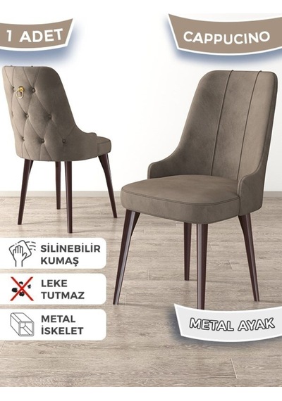 Canisa Newa Serisi, 1.sınıf Babyface Kumaş Kahve Metal Ayaklı Gold Halkalı, 4 Adet Cappucino Sandalye Sandalye Cappucino Ayaklar Kahve
