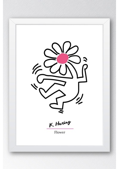 Keith Haring Flower Çerçeveli Tablo - Dans Eden Çiçek - Eklektik Tarz Duvar Dekoru