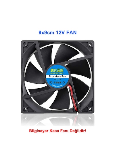 Dc 12v Fan 90x90mm 9025 3200rpm 9x9cm Sessiz 2 Pin Fırçasız Soğutma Kuluçka