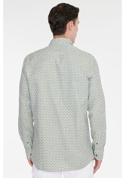 Ac&Co / Altınyıldız Classics Erkek Yesıl %100 Pamuk Slim Fit Dar Kesim Düğmeli Yaka Armürlü Gömlek Yeşil