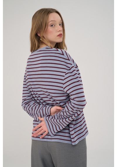 Mai Studios Mist Çizgili Basic Buz Mavi T-shirt