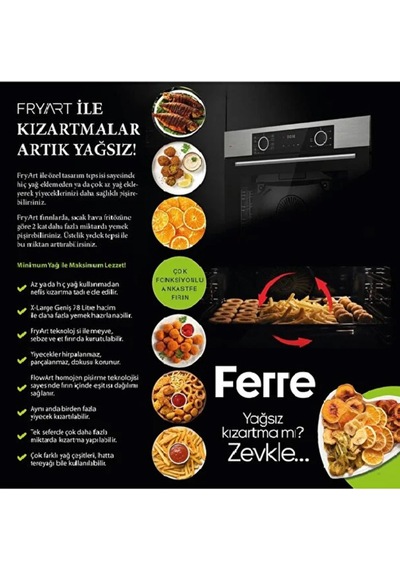 Fryart Airfryer Hava Fritözü Yağsız Kızartma XE63MI - SC405 - D100 3lü Cam Siyah Ankastre Set