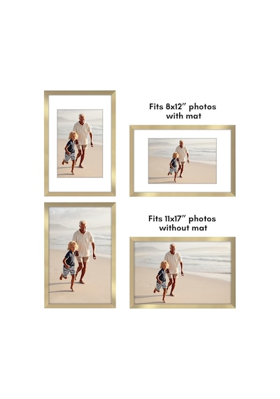 Americanflat 11x17 Resim Çerçevesi 2 İnç Altın Seti - Mat Veya 11x17 Çerçeve İle 8x12 Resim Çerçevesi Olarak Kul