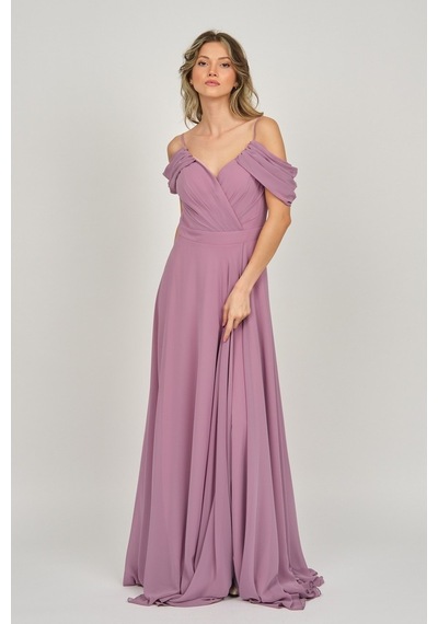 Lilas Xxl Kadın Derin Yırtmaçlı Uzun Abiye Elbise 5481027 Gül Kur Gül Kurusu