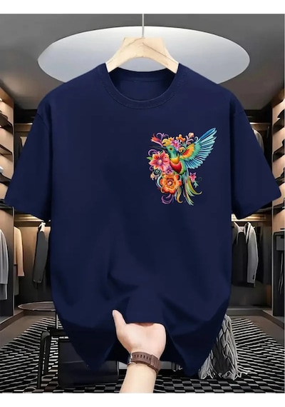 Flood Of Style Kadın Lacivert Sinek Kuşu Baskılı Oversize