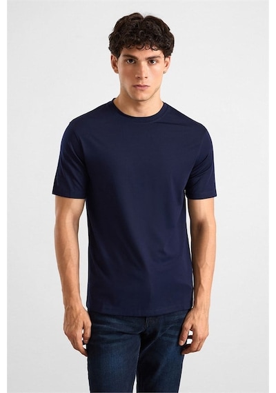 Süvari Lacivert Slim Düz Baskısız Düz Bisiklet Yaka Tişört Sts1014000038-m09