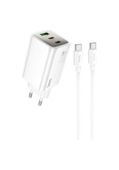 Hoco. N49 Glorious 2 Adet Type-c Ve 1 Adet Usb Çıkışlı Ekstra Type-c To Type-c Kablolu 65w Pd Hızlı Şarj Aleti - Beyaz