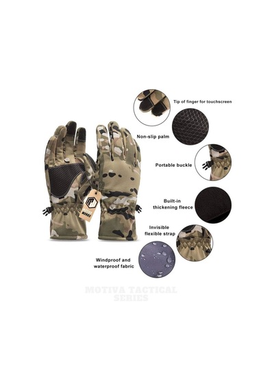 Lenscape Su Geçirmez Softshell Multicam Motosiklet Taktik Askeri Spor Kışlık Kar Balıkçı Eldiveni