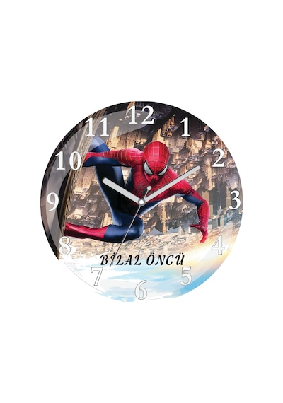 Spider Man Kişiye Özel Örümcek Adam Bombeli Gerçk Cam Duvar Saati Çok Renkli