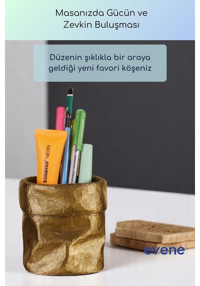 Kalemlik Masa Kalemliği Organizer Kalemlik Altın Eskitme Renk Model 80 Çok Renkli