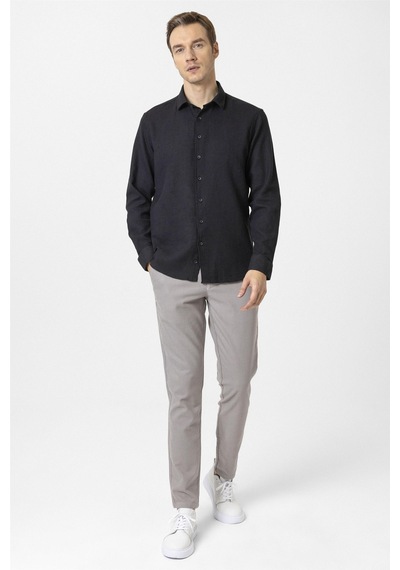 Süvari Siyah Slim Fit Desenli Klasik Yaka Gömlek