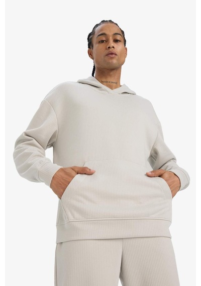 Defacto Boxy Fit Kapüşonlu Kanguru Cepli Jakarlı Sweatshirt E9308ax25augr437 Gri