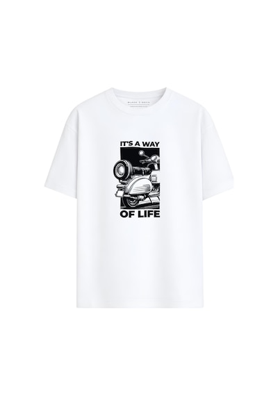 Black Nova Oversize Baskılı Unisex %100 Pamuk T-shirt Way Of Life Beyaz