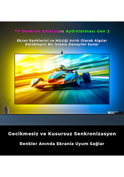 İdragon Tv Sync Rgbıc Ambilight Led Tv Arka Aydınlatma, 3.8 Metre, Mobil Uygulama Ve Kumanda Kontrollü, Müzik Senkronizasyonlu, 55-65 İnç Tv Uyumlu Dx23014 Çok Renkli