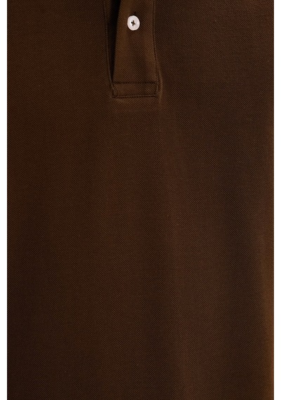 Tudors Erkek Slim Fit Dar Kesim %100 Pamuk Kısa Kollu Polo Yaka Kahverengi Tişört-51136