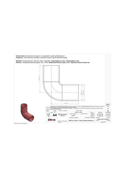IBRAS 65799 DİRSEK HORTUMU 4 KAT POLYESTERLİ SİLİKON Q 80MM 15K H