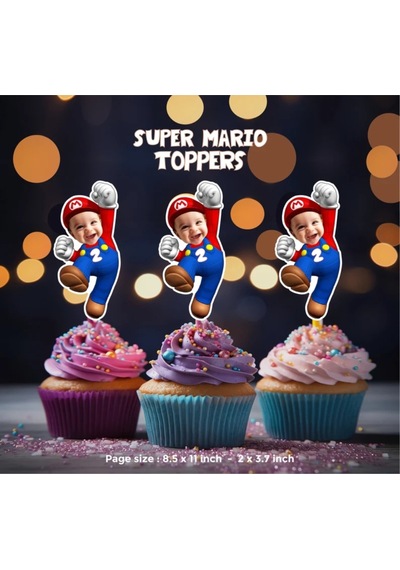 Mario Cupcake Pasta Süsü Kürdan 10 Adet Kişiye Özel Pasta Süsü 0