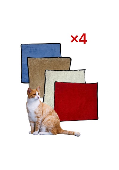 4 Adet Yumuşak Dokulu Peluş Kedi Halısı 40x40 Cm Kulübe İçi Pofuduk Minder