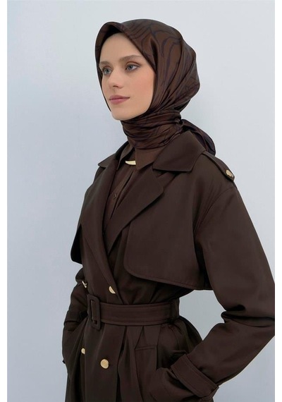 Armine İpek Eşarp 2026 Yaz - 9511-80 Koyu Kahve Siyah Twill