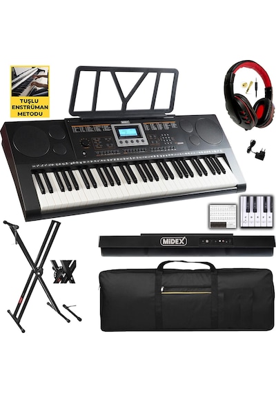 Midex PS-3500KS Tuş Hassasiyetli 61 Tuşlu Org (Stand Çanta Kulaklık Notalık Adaptör Metod)