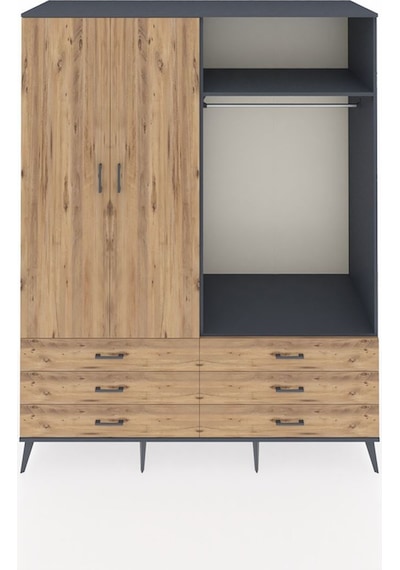 Kronos Gardrop 4 Raflı 6 Çekmeceli 2 Askılı 176x59x221 Antrasit-çam Çam Kronos Gardrop 4 Raflı 6 Çekmeceli 2 Askılı 176x59x221 Antrasit-çam Çam