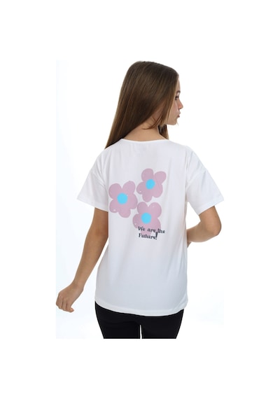 Toontoy Kids Toontoy Kız Çocuk Çiçek Ve You Look Baskılı Tişört Ekru
